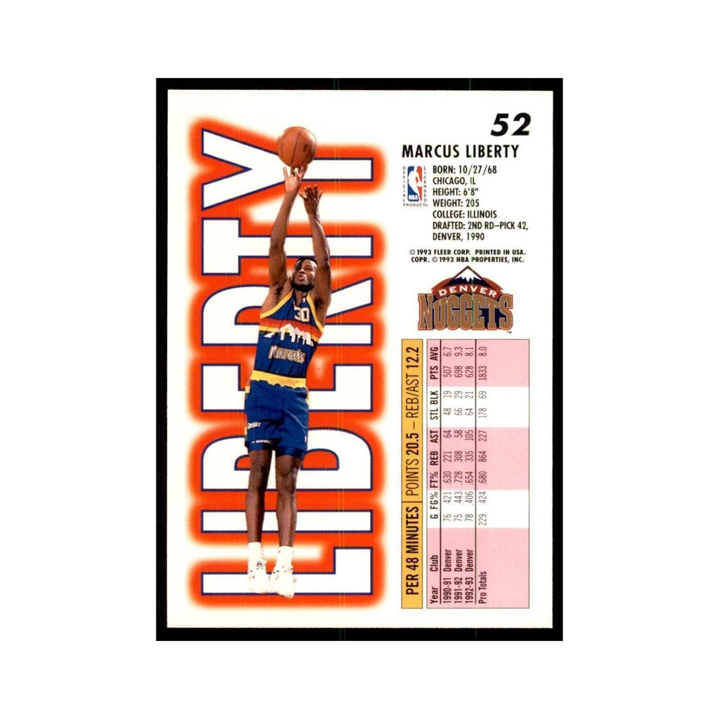 1993 Fleer Marcus Liberty Basketball Cards #52