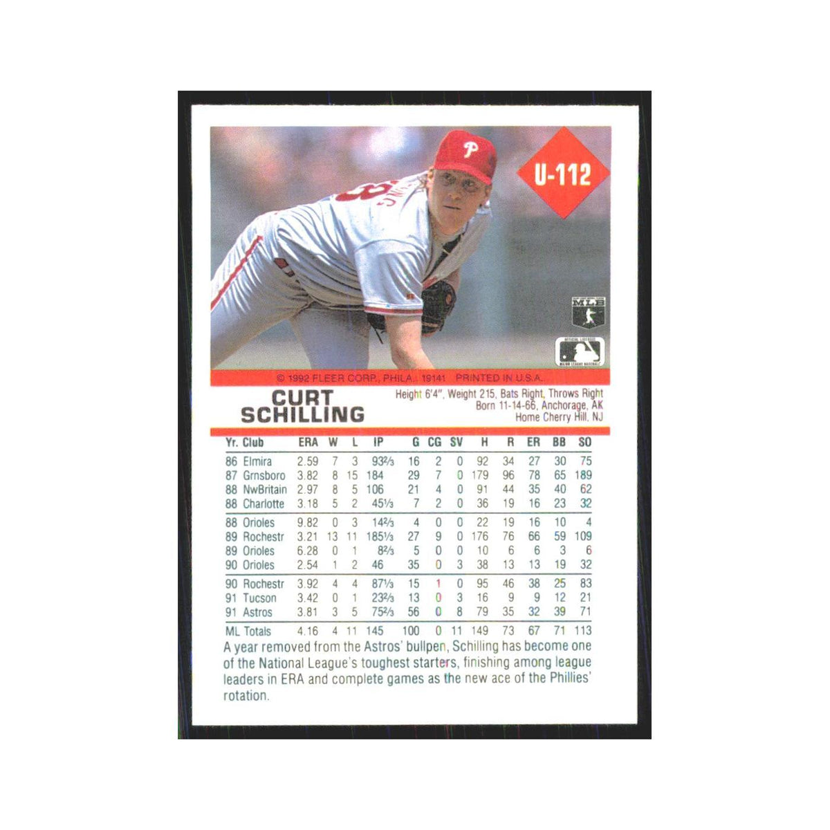 1992 Fleer Update Curt Schilling Phillies #U-112