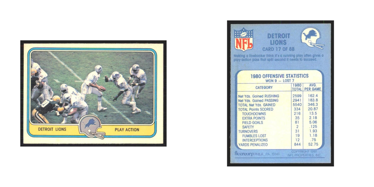 1981 Fleer Detroit Lions Offense Lions #17