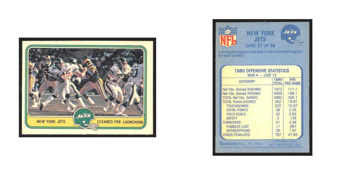1981 Fleer New York Jets Offense Jets #37