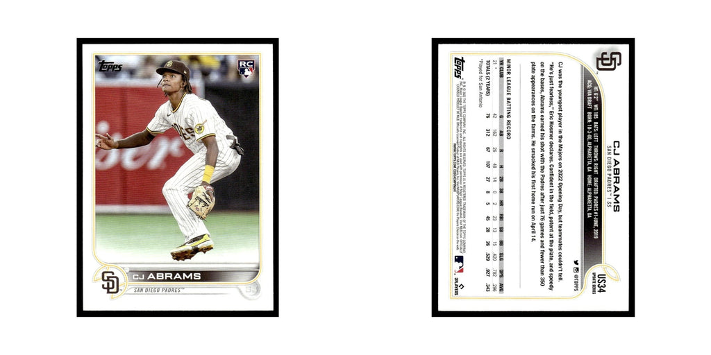 CJ Abrams Rookie 2022 Topps #US34 San Diego Padres Baseball Card NM