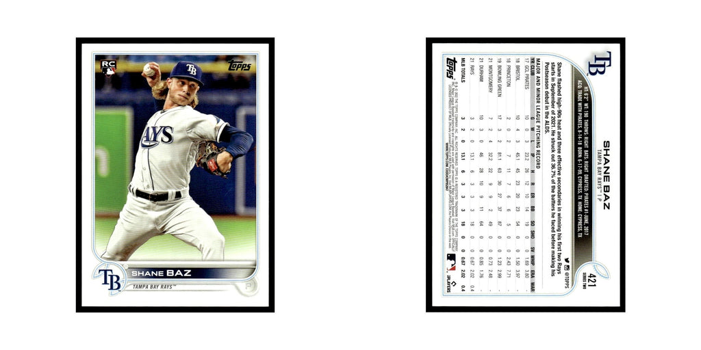 Shane Baz Rookie 2022 Topps #421 Tampa Bay Rays Baseball Card NM