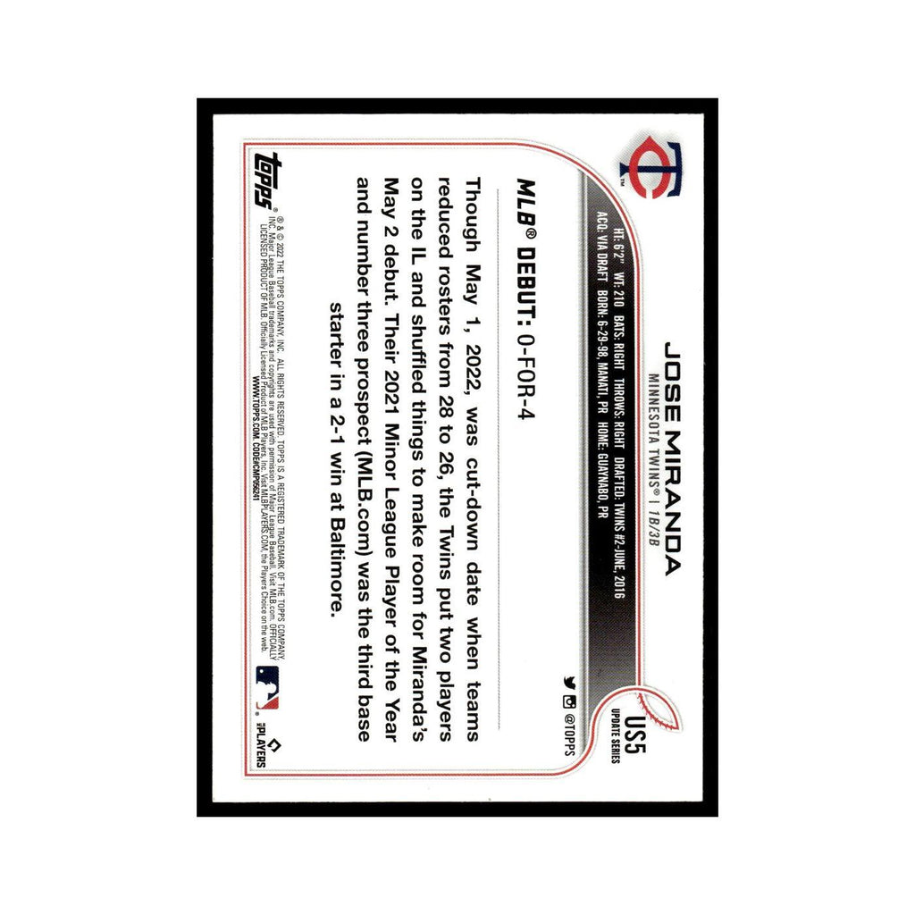 Jose Miranda Rookie 2022 Topps #US5 Minnesota Twins Baseball Card NM
