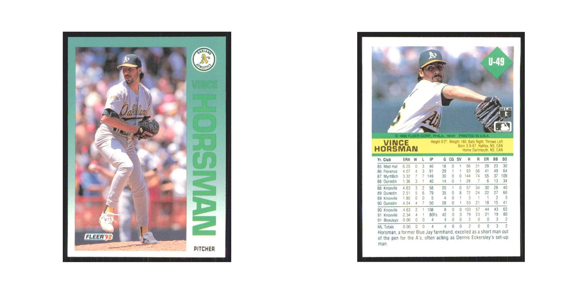 1992 Fleer Update Vince Horsman Athletics #U-49