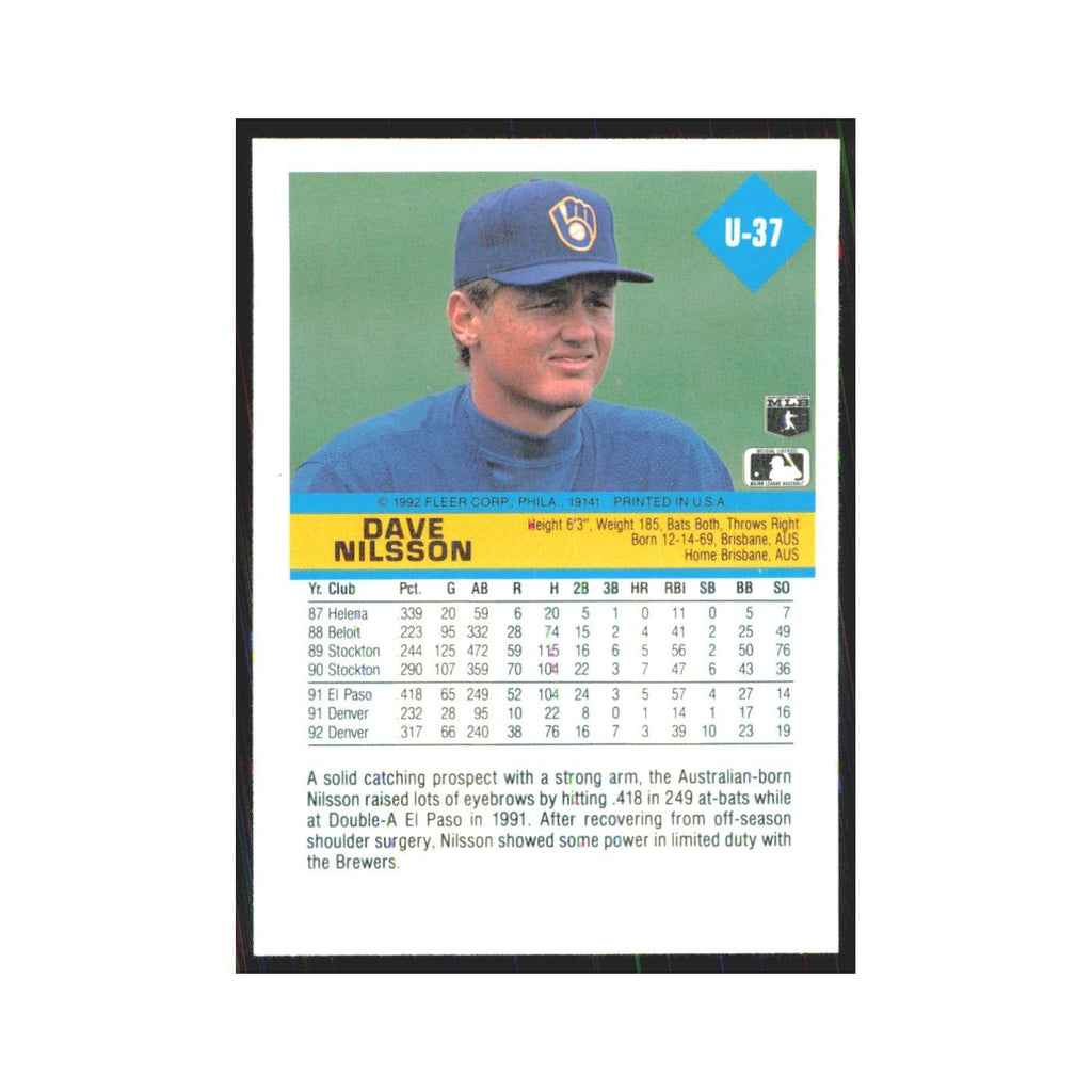 1992 Fleer Update Dave Nilsson Brewers #U-37