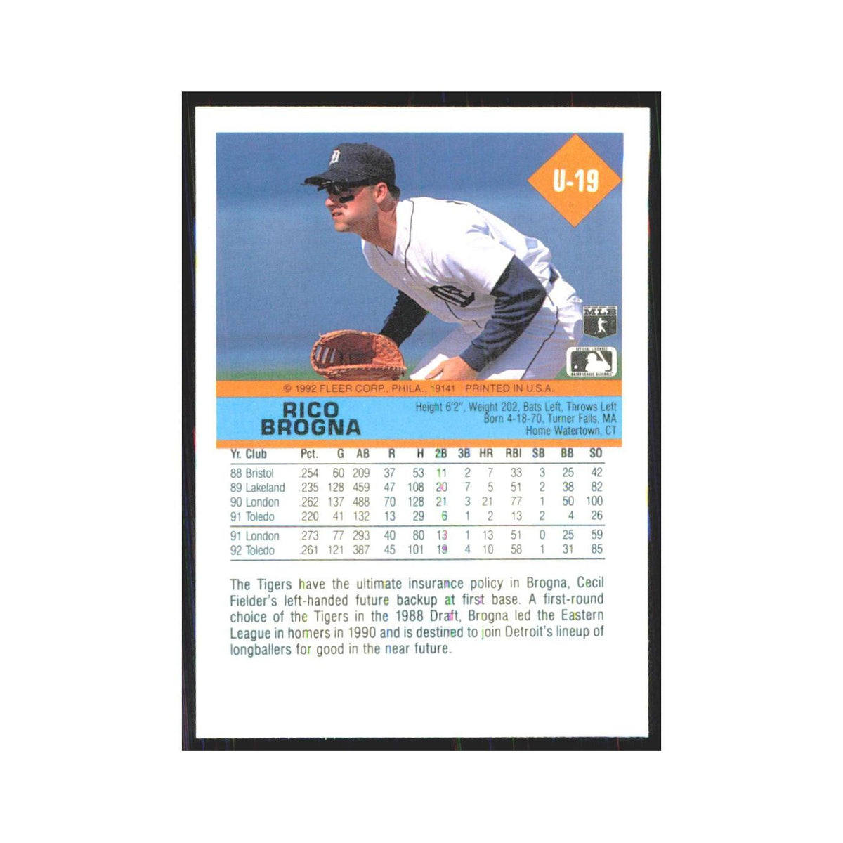 1992 Fleer Update Rico Brogna Tigers #U-19