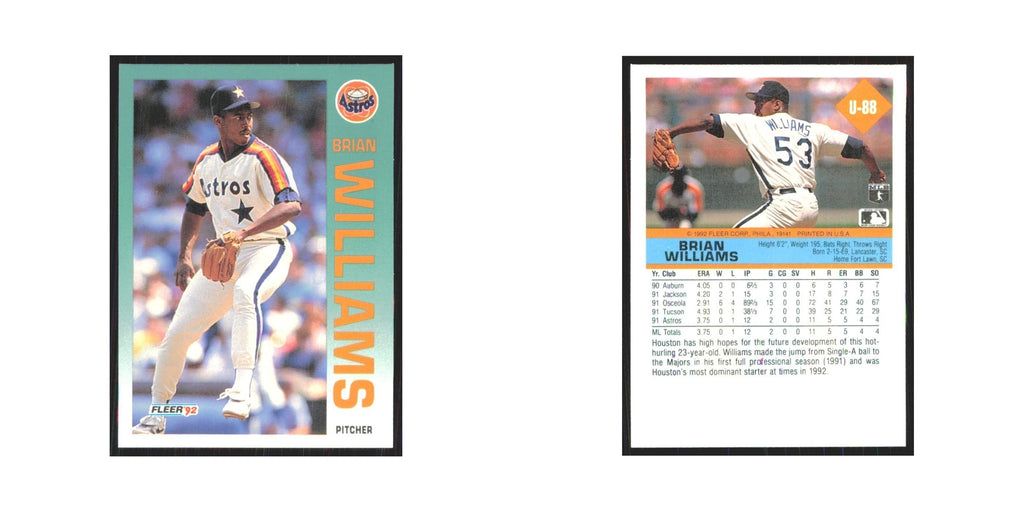 1992 Fleer Update Brian Williams Astros #U-88
