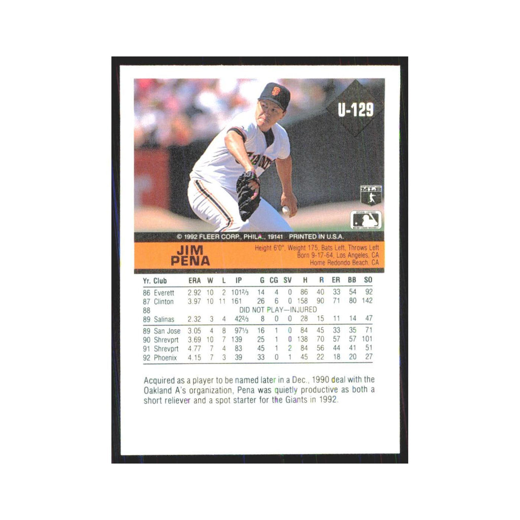 1992 Fleer Update Jim Pena Giants #U-129