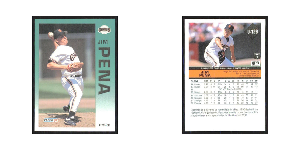 1992 Fleer Update Jim Pena Giants #U-129