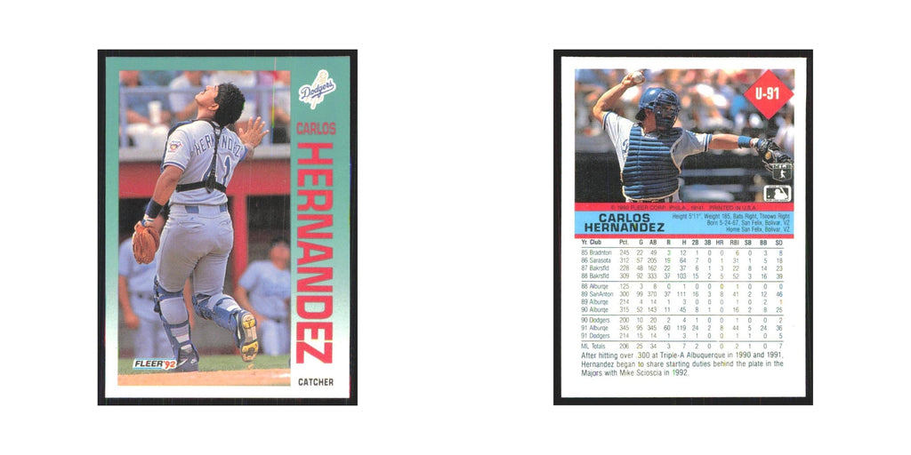 1992 Fleer Update Carlos Hernandez Dodgers #U-91