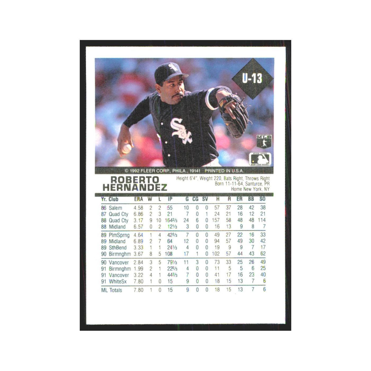 1992 Fleer Update Roberto Hernandez White Sox #U-13