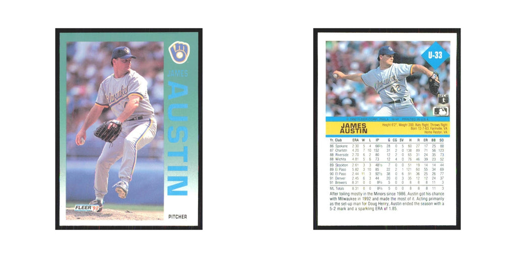 1992 Fleer Update James Harris Brewers #U-33