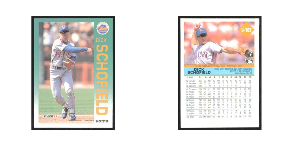 1992 Fleer Update Dick Schofield Mets #U-105