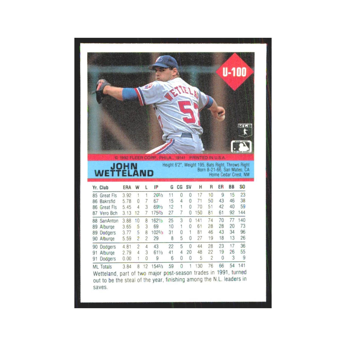 1992 Fleer Update John Wetteland Montreal Expos #U-100