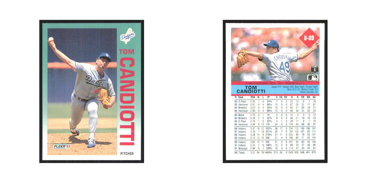 1992 Fleer Update Tom Candiotti Dodgers #U-89
