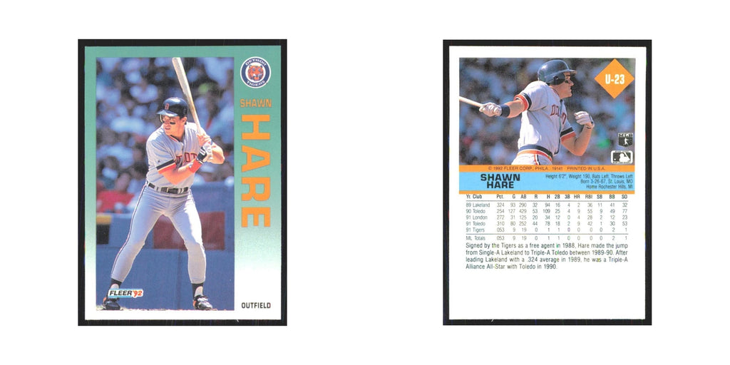 1992 Fleer Update Shawn Hare Tigers #U-23