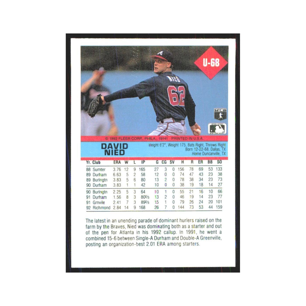 1992 Fleer Update David Nied Braves #U-68