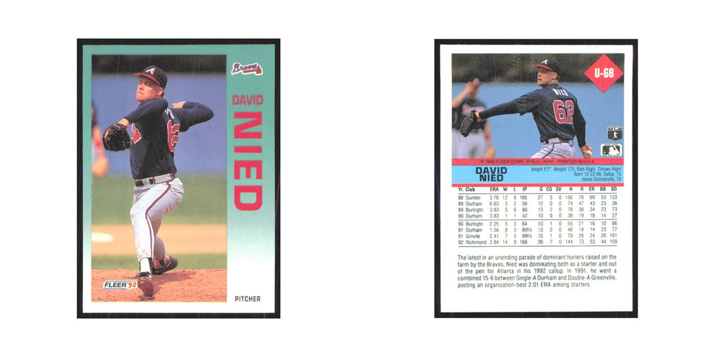 1992 Fleer Update David Nied Braves #U-68