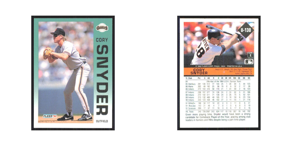 1992 Fleer Update Cory Snyder Giants #U-130
