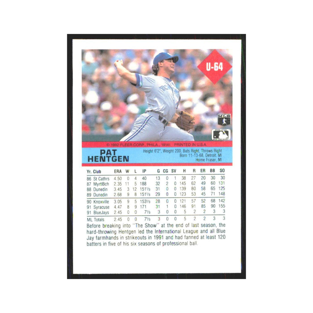1992 Fleer Update Pat Hentgen Blue Jays #U-64