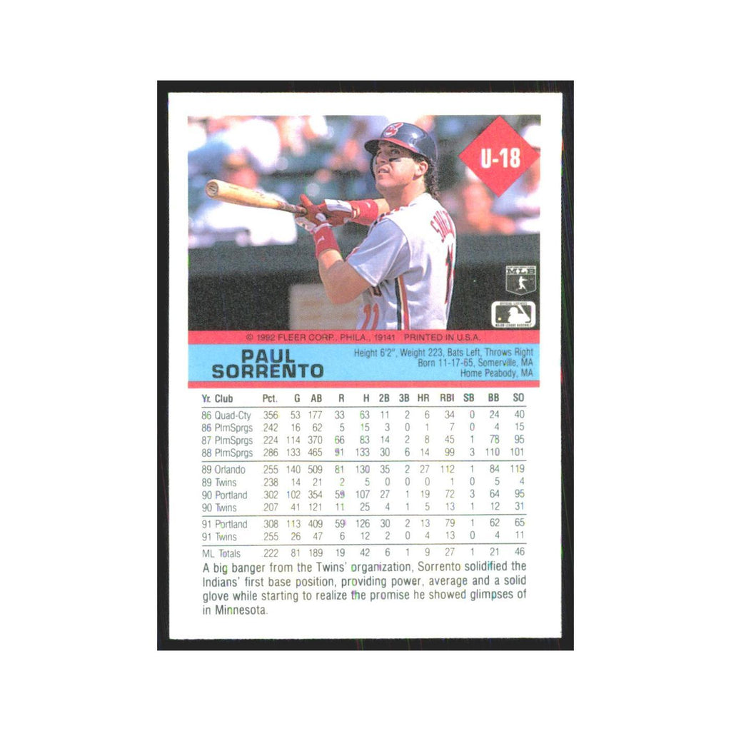 1992 Fleer Update Paul Sorrento Indians #U-18
