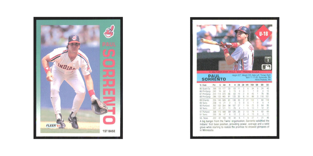 1992 Fleer Update Paul Sorrento Indians #U-18