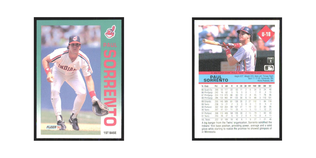 1992 Fleer Update Paul Sorrento Indians #U-18