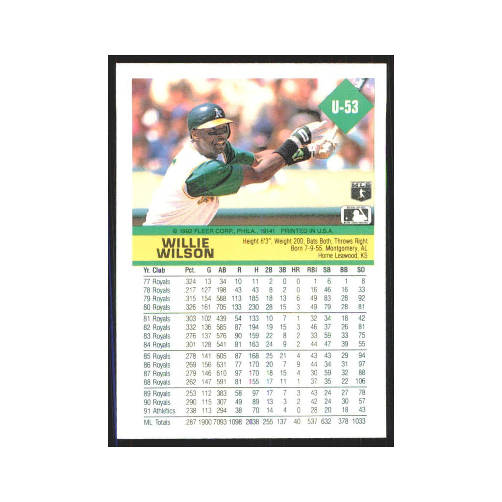 1992 Fleer Update Willie Wilson Athletics #U-53