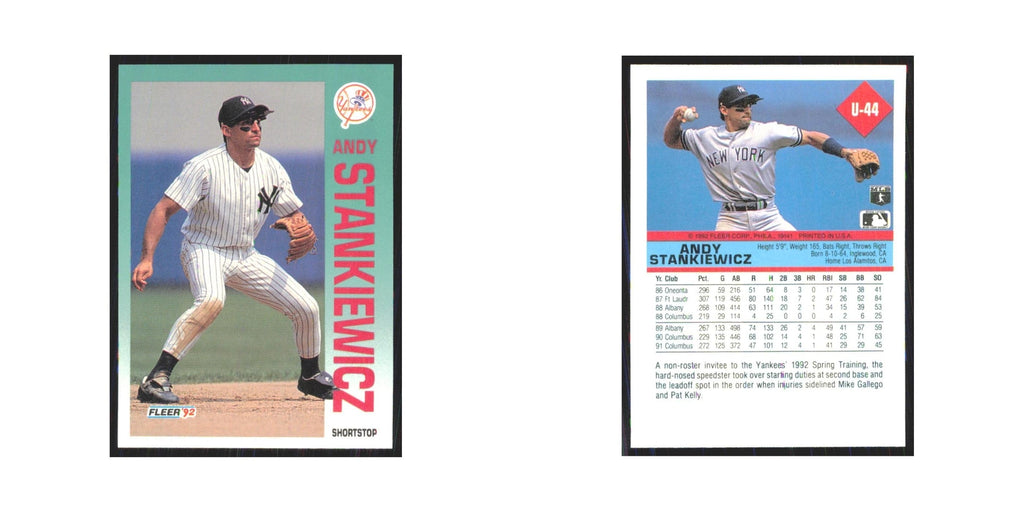 1992 Fleer Update Andy Stankiewicz Yankees #U-44