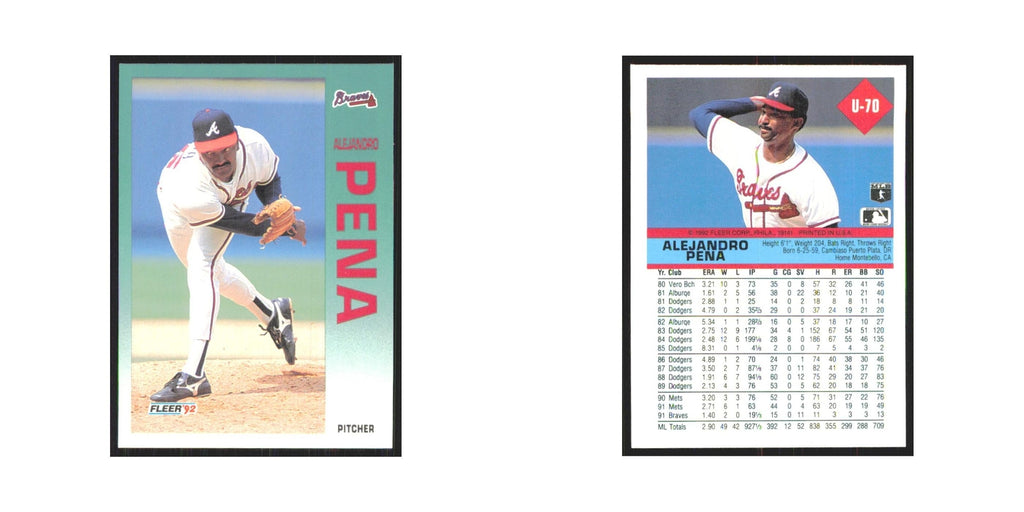 1992 Fleer Update Alejandro Pena Braves #U-70