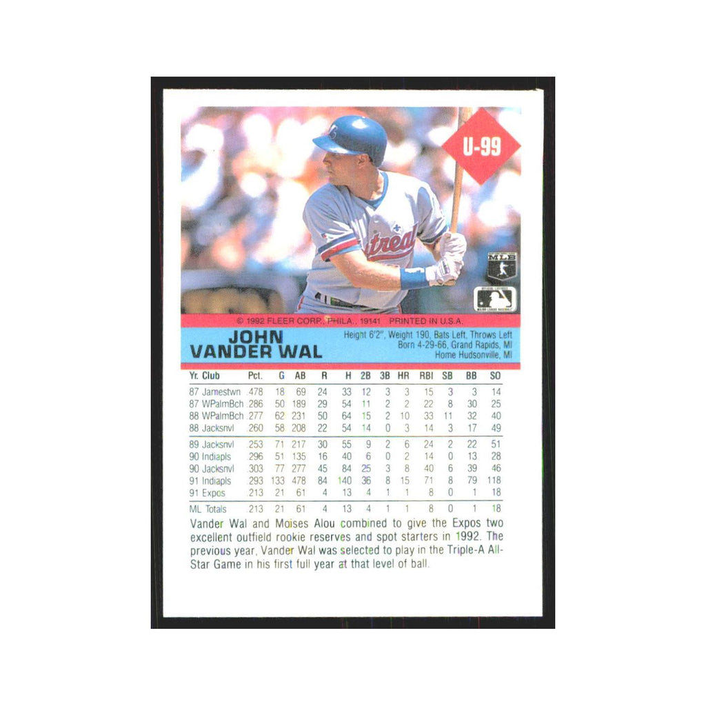 1992 Fleer Update John Vander Wal Montreal Expos #U-99