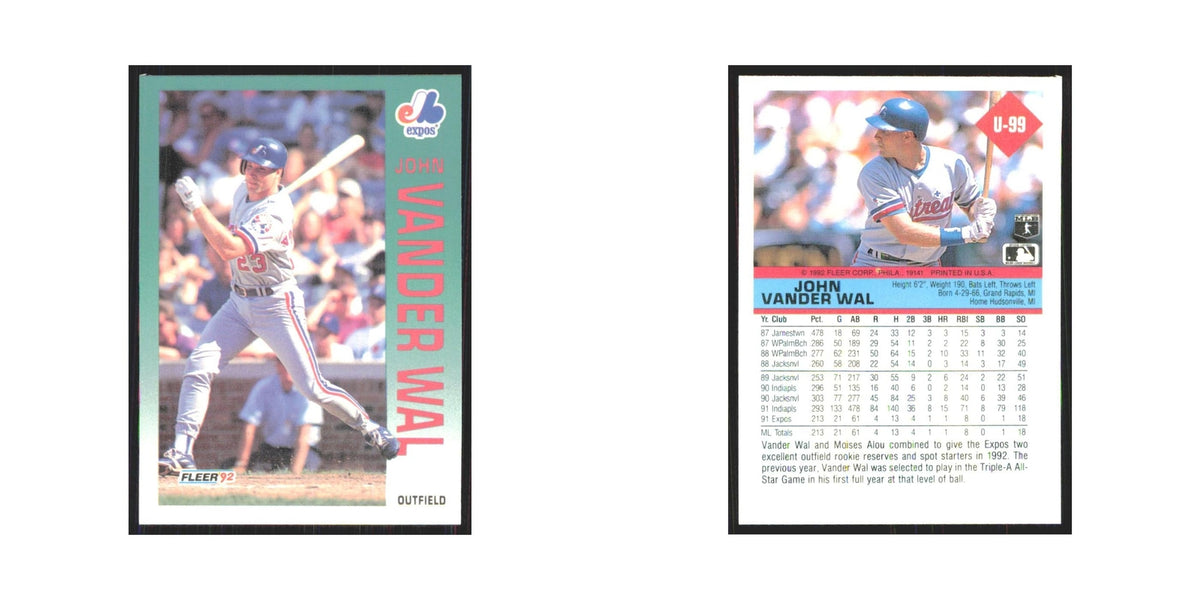 1992 Fleer Update John Vander Wal Montreal Expos #U-99