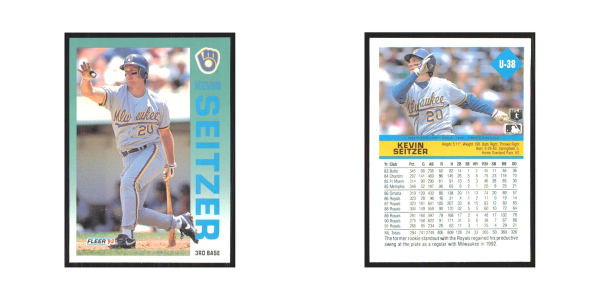 1992 Fleer Update Kevin Seitzer Brewers #U-38