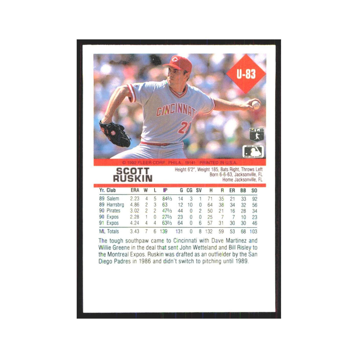 1992 Fleer Update Scott Ruskin Reds #U-83