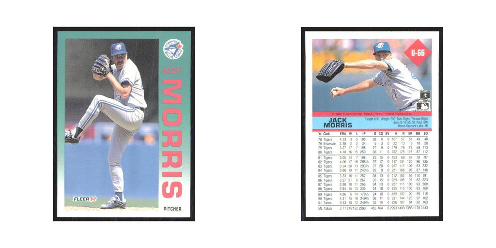 1992 Fleer Update Jack Morris Blue Jays #U-66