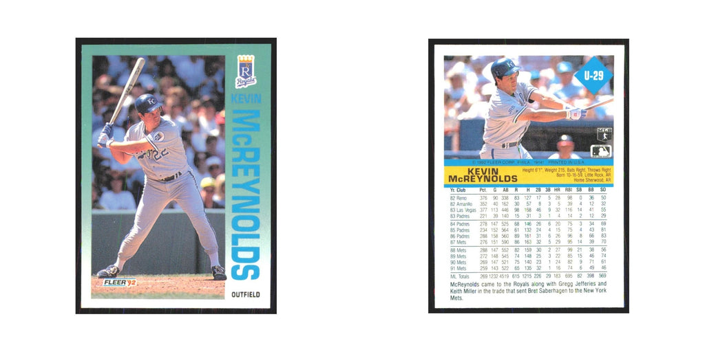 1992 Fleer Update Kevin McReynolds Royals #U-29