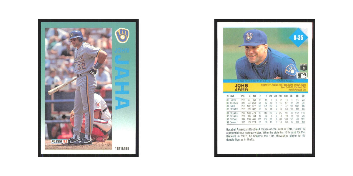 1992 Fleer Update John Jaha Brewers #U-35