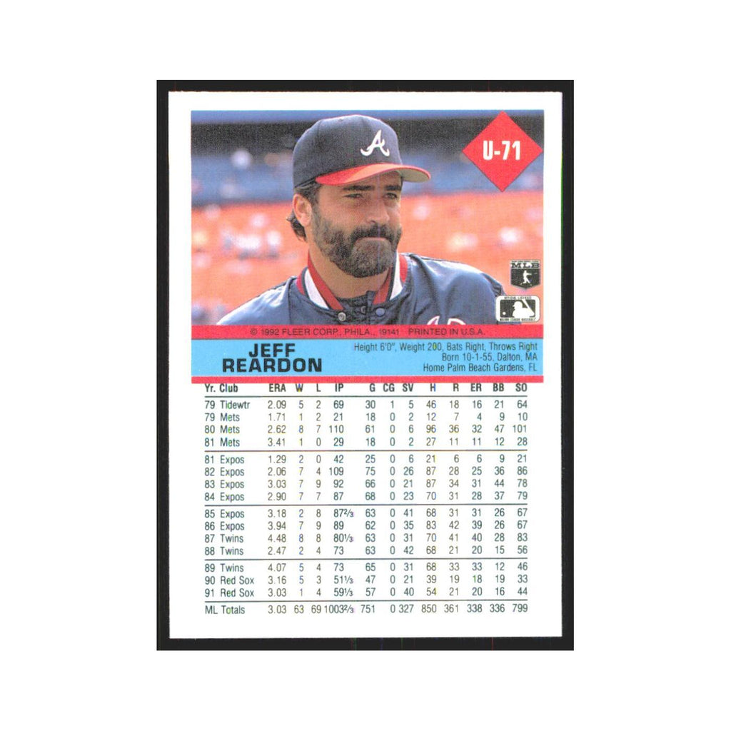 1992 Fleer Update Jeff Reardon Braves #U-71