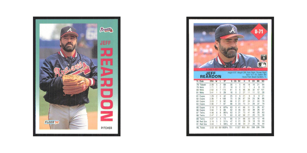 1992 Fleer Update Jeff Reardon Braves #U-71