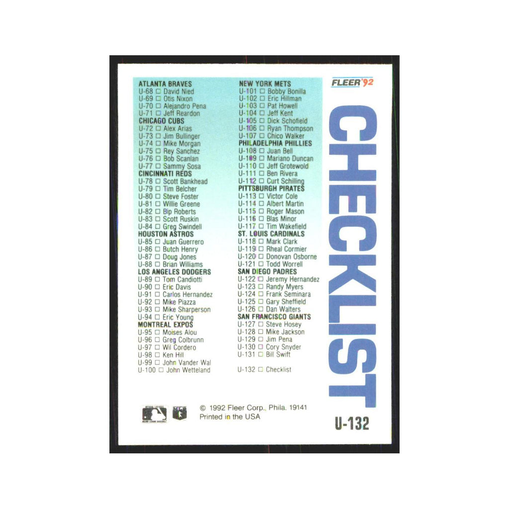 1992 Fleer Update Checklist #U-132