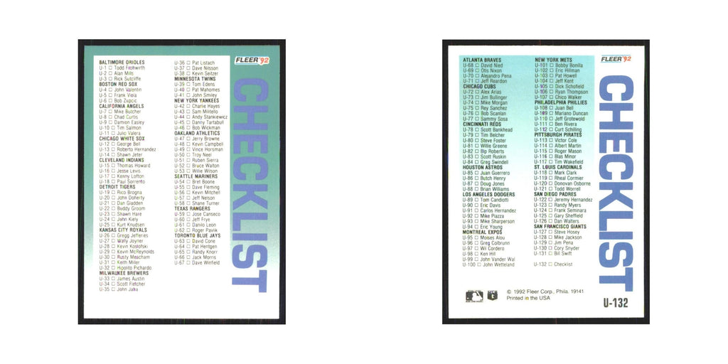 1992 Fleer Update Checklist #U-132