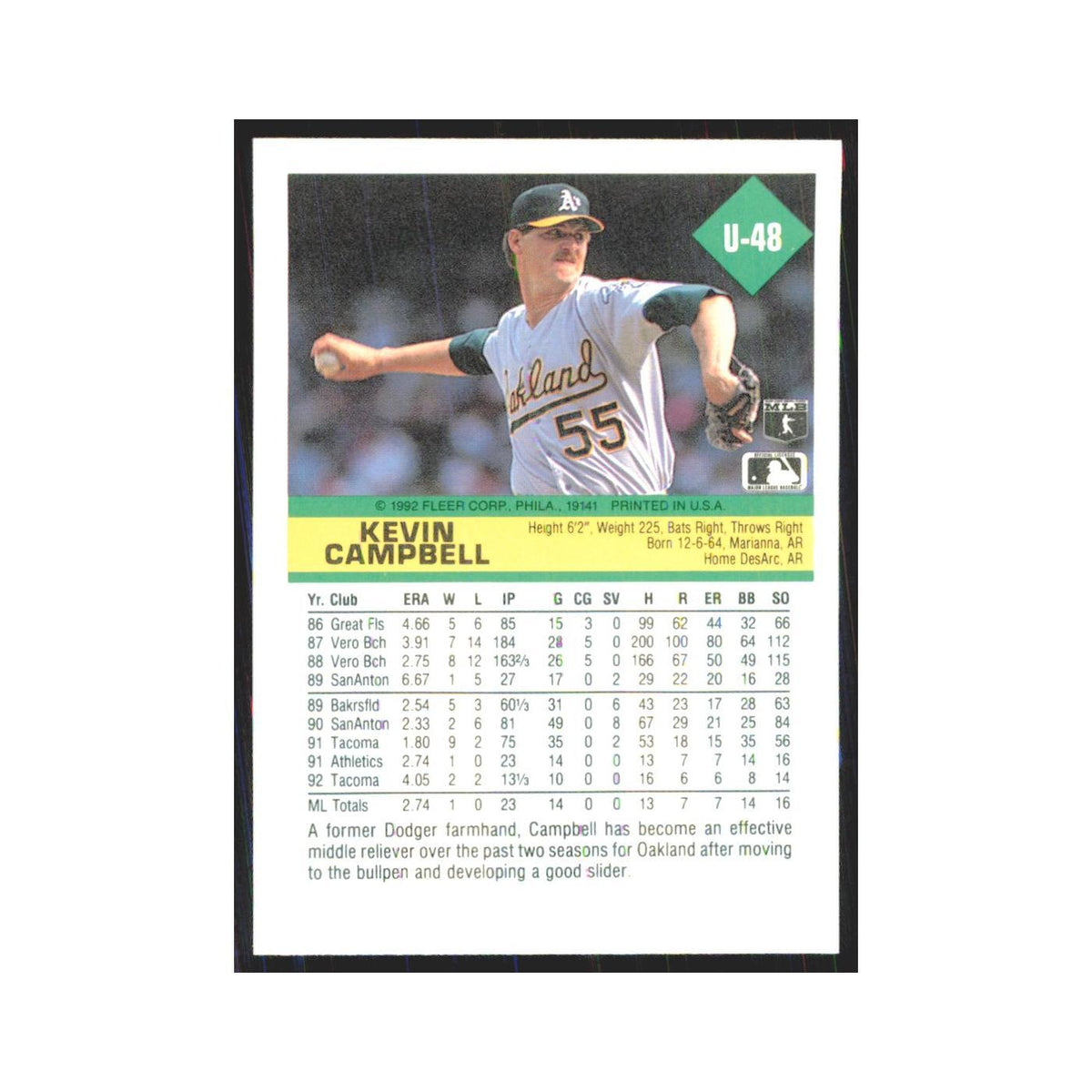 1992 Fleer Update Kevin Campbell Athletics #U-48