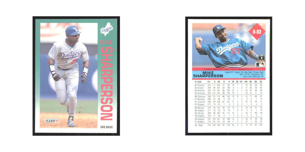 1992 Fleer Update Mike Sharperson Dodgers #U-93