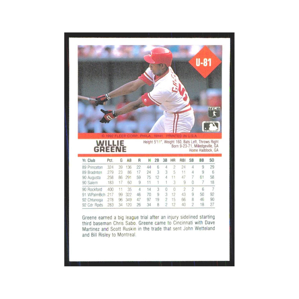 1992 Fleer Update Willie Greene Reds #U-81