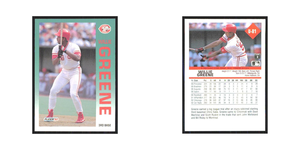 1992 Fleer Update Willie Greene Reds #U-81