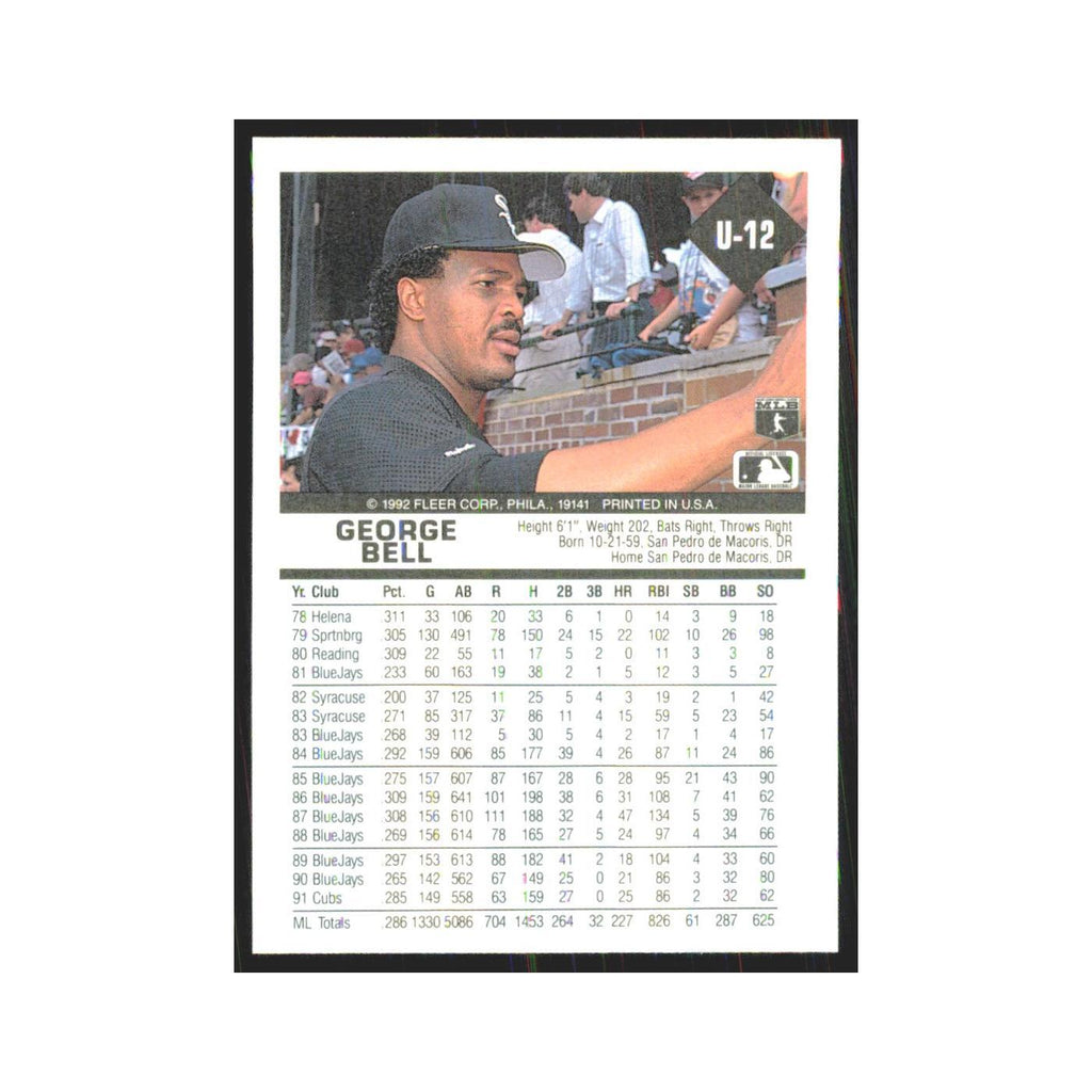1992 Fleer Update George Bell White Sox #U-12