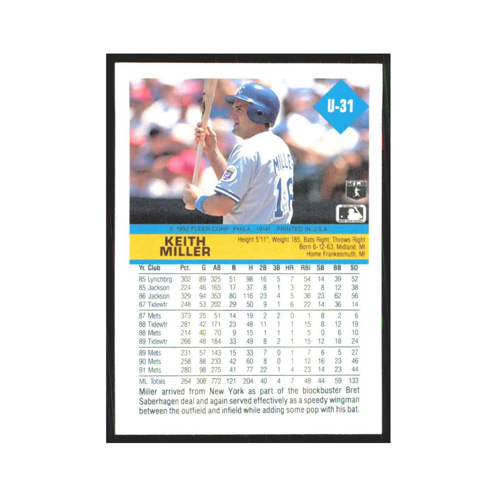 1992 Fleer Update Keith Miller Royals #U-31