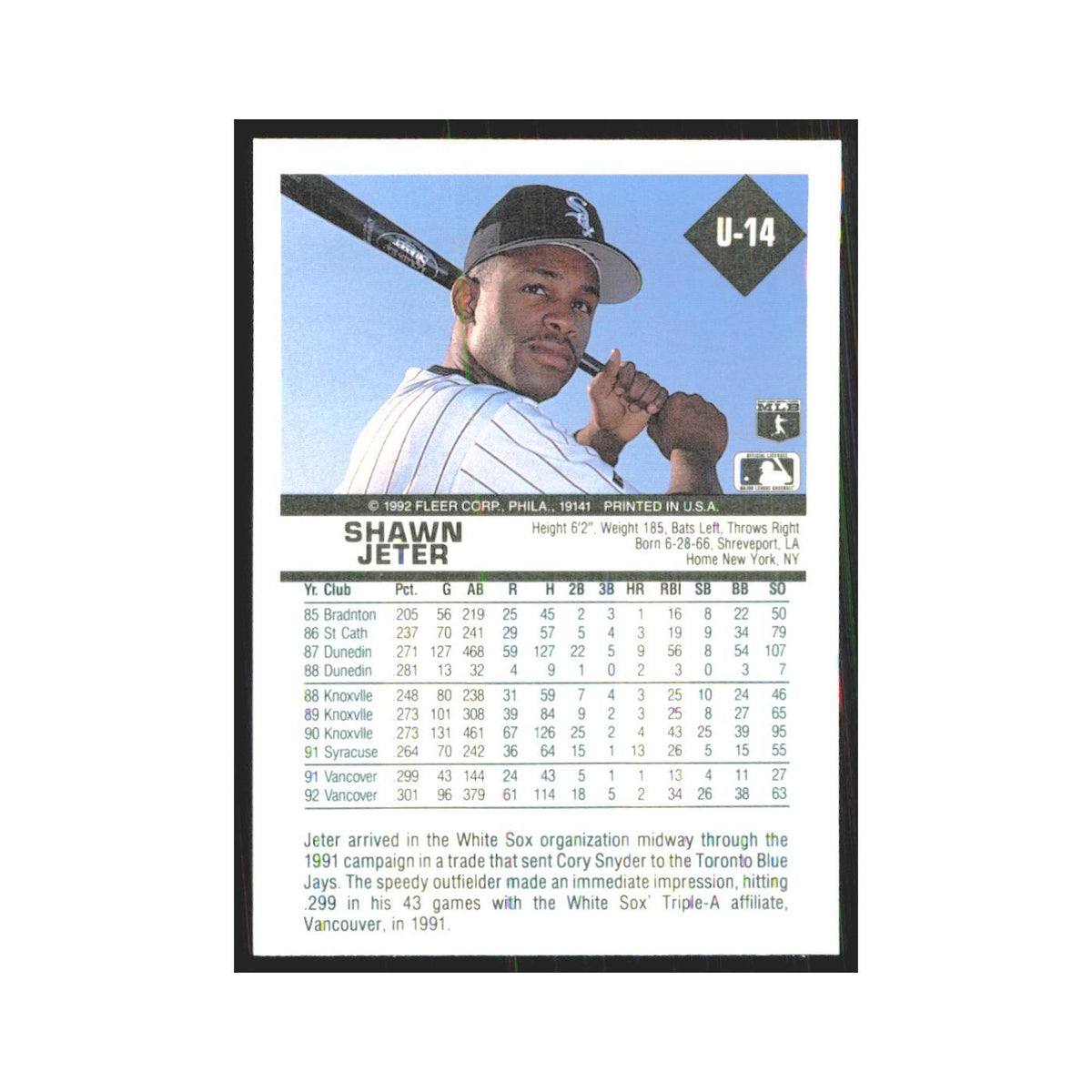 1992 Fleer Update Shawn Jeter White Sox #U-14