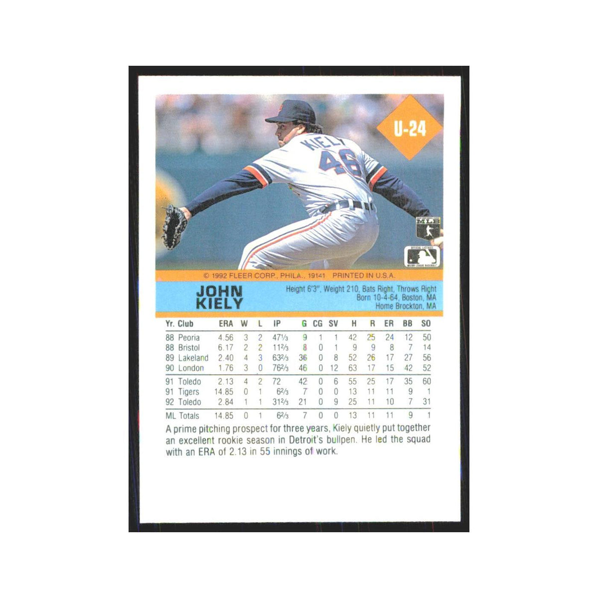 1992 Fleer Update John Kiely Tigers #U-24