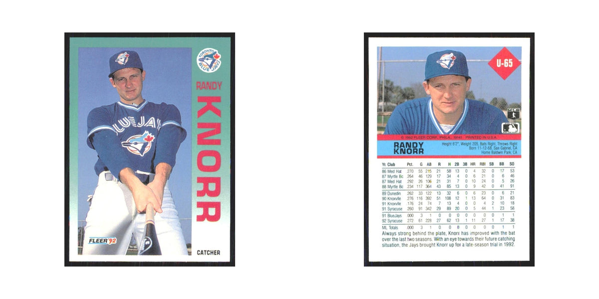 1992 Fleer Update Randy Knorr Blue Jays #U-65